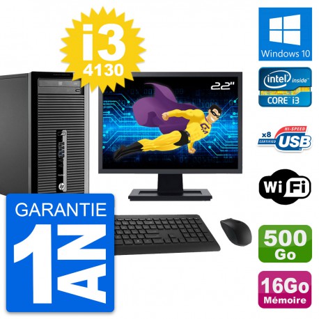 PC Tour HP 400 G1 Ecran 22" Intel i3-4130 RAM 16Go Disque 500Go Windows 10 Wifi