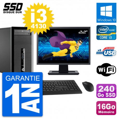 PC Tour HP 400 G1 Ecran 22" Intel i3-4130 RAM 16Go SSD 240Go Windows 10 Wifi