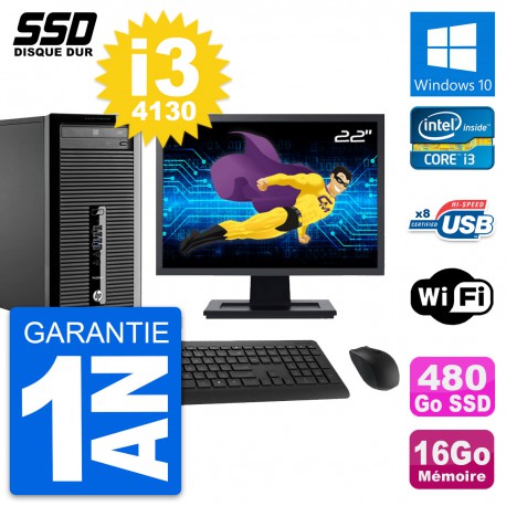 PC Tour HP 400 G1 Ecran 22" Intel i3-4130 RAM 16Go SSD 480Go Windows 10 Wifi
