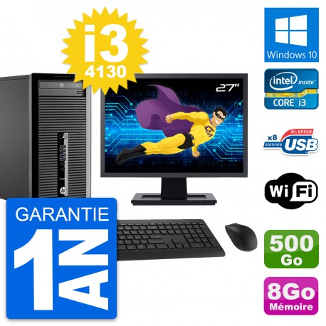 PC Tour HP 400 G1 Ecran 27" Intel i3-4130 RAM 8Go Disque 500Go Windows 10 Wifi