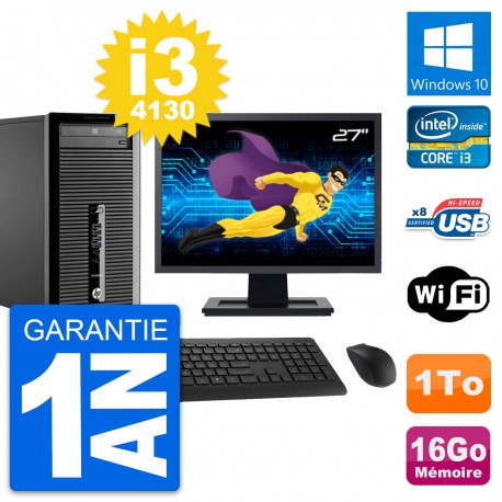 PC Tour HP 400 G1 Ecran 27" Intel i3-4130 RAM 16Go Disque 1To Windows 10 Wifi