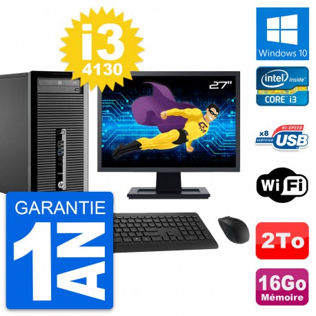 PC Tour HP 400 G1 Ecran 27" Intel i3-4130 RAM 16Go Disque 2To Windows 10 Wifi