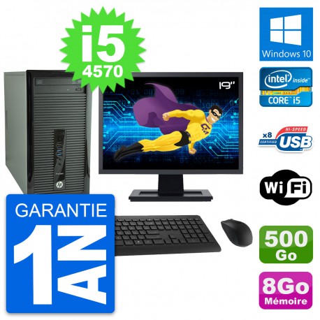 PC Tour HP 400 G1 Ecran 19" Intel i5-4570 RAM 8Go Disque 500Go Windows 10 Wifi