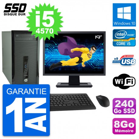 PC Tour HP ProDesk 400 G1 Ecran 19" i5-4570 RAM 8Go SSD 240Go Windows 10 Wifi