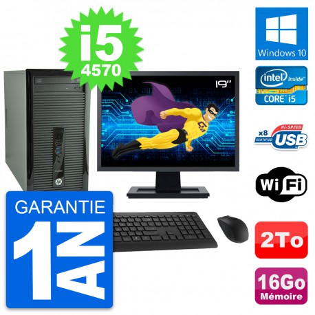 PC Tour HP 400 G1 Ecran 19" Intel i5-4570 RAM 16Go Disque 2To Windows 10 Wifi