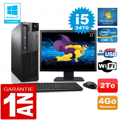 PC Lenovo M92p SFF Core I5-3470 Ram 4Go Disque 2 To Wifi W7 Ecran 22"