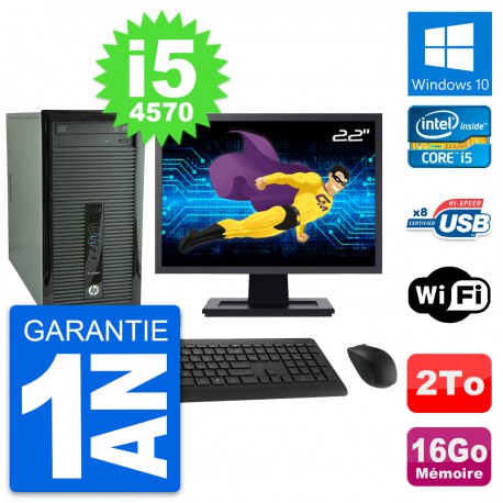 PC Tour HP 400 G1 Ecran 22" Intel i5-4570 RAM 16Go Disque 2To Windows 10 Wifi