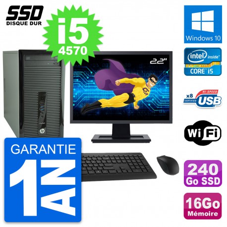 PC Tour HP 400 G1 Ecran 22" Intel i5-4570 RAM 16Go SSD 240Go Windows 10 Wifi