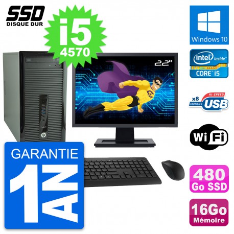 PC Tour HP 400 G1 Ecran 22" Intel i5-4570 RAM 16Go SSD 480Go Windows 10 Wifi