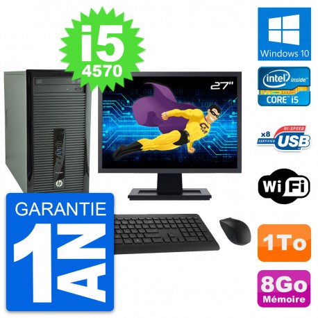PC Tour HP 400 G1 Ecran 27" Intel i5-4570 RAM 8Go Disque Dur 1To Windows 10 Wifi