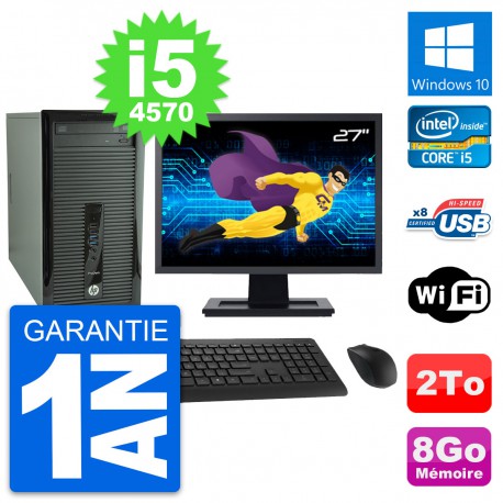 PC Tour HP 400 G1 Ecran 27" Intel i5-4570 RAM 8Go Disque Dur 2To Windows 10 Wifi