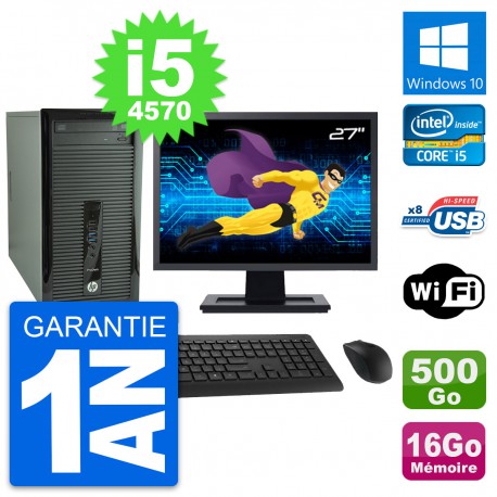 PC Tour HP 400 G1 Ecran 27" Intel i5-4570 RAM 16Go Disque 500Go Windows 10 Wifi