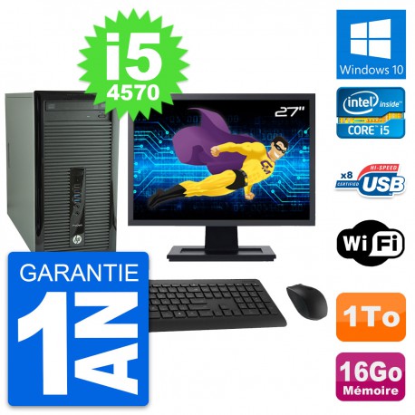 PC Tour HP 400 G1 Ecran 27" Intel i5-4570 RAM 16Go Disque 1To Windows 10 Wifi