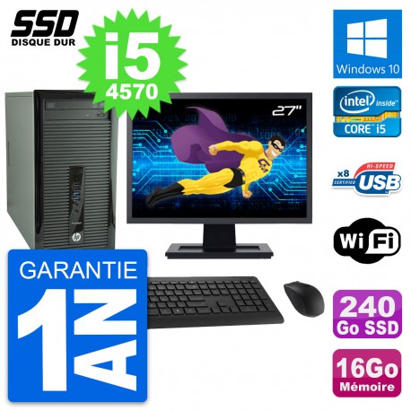 PC Tour HP 400 G1 Ecran 27" Intel i5-4570 RAM 16Go SSD 240Go Windows 10 Wifi