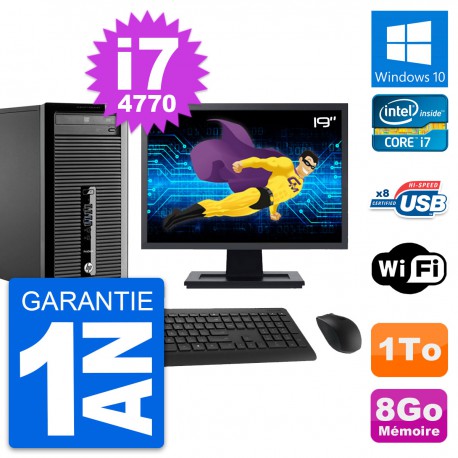 PC Tour HP 400 G1 Ecran 19" Intel i7-4770 RAM 8Go Disque Dur 1To Windows 10 Wifi