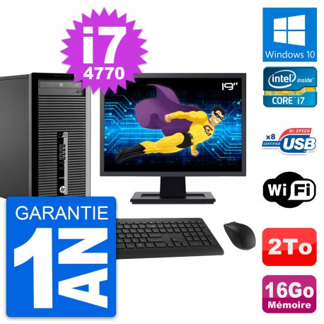 PC Tour HP 400 G1 Ecran 19" Intel i7-4770 RAM 16Go Disque 2To Windows 10 Wifi