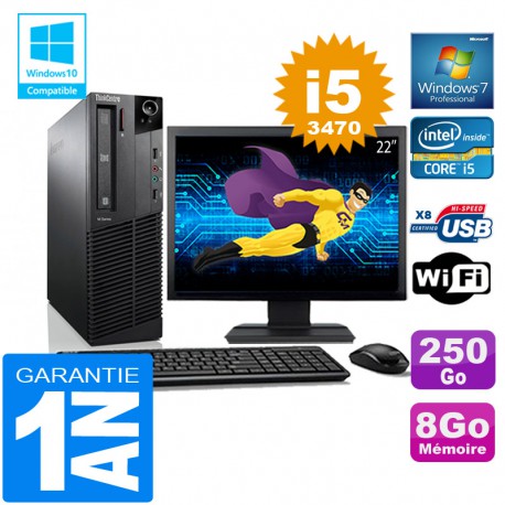 PC Lenovo M92p SFF Core I5-3470 Ram 8Go Disque 250 Go Wifi W7 Ecran 22"