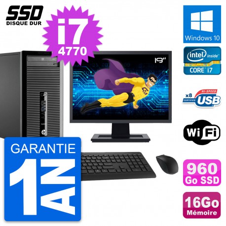 PC Tour HP 400 G1 Ecran 19" Intel i7-4770 RAM 16Go SSD 960Go Windows 10 Wifi