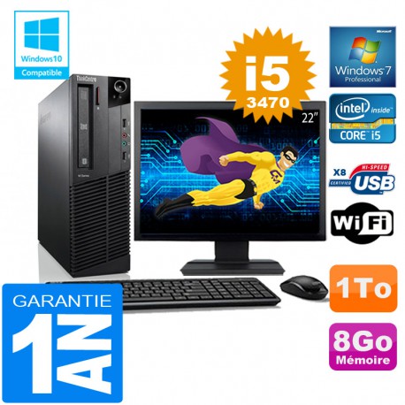 PC Lenovo M92p SFF Core I5-3470 Ram 8Go Disque 1 To Wifi W7 Ecran 22"