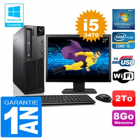 PC Lenovo M92p SFF Core I5-3470 Ram 8Go Disque 2 To Wifi W7 Ecran 27"
