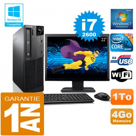 PC Lenovo M92p SFF Core I7-2600 Ram 4Go Disque 1 To Wifi W7 Ecran 22"