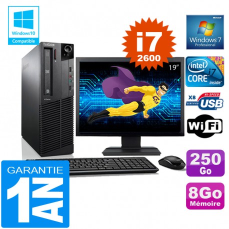 PC Lenovo M92p SFF Core I7-2600 Ram 8Go Disque 250 Go Wifi W7 Ecran 19"