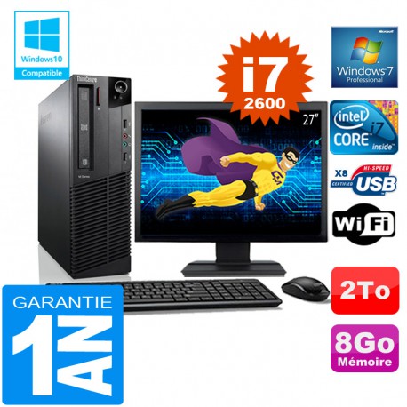 PC Lenovo M92p SFF Core I7-2600 Ram 8Go Disque 2 To Wifi W7 Ecran 27"