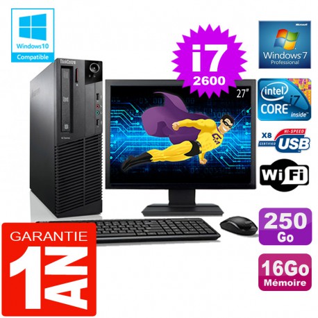 PC Lenovo M92p SFF Core I7-2600 Ram 16Go Disque 250 Go Wifi W7 Ecran 27"