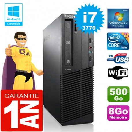 PC Lenovo M92p SFF Core I7-3770 Ram 8Go Disque 500 Go Graveur DVD Wifi W7