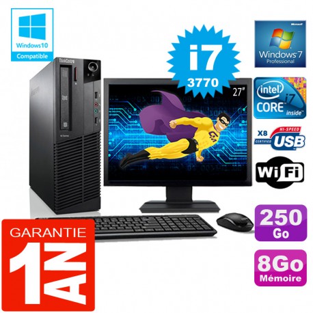 PC Lenovo M92p SFF Core I7-3770 Ram 8Go Disque 250 Go Wifi W7 Ecran 27"