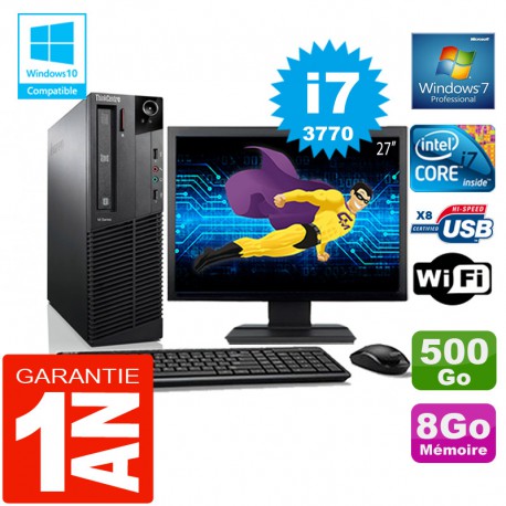 PC Lenovo M92p SFF Core I7-3770 Ram 8Go Disque 500 Go Wifi W7 Ecran 27"