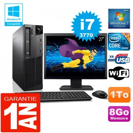 PC Lenovo M92p SFF Core I7-3770 Ram 8Go Disque 1 To Wifi W7 Ecran 27"