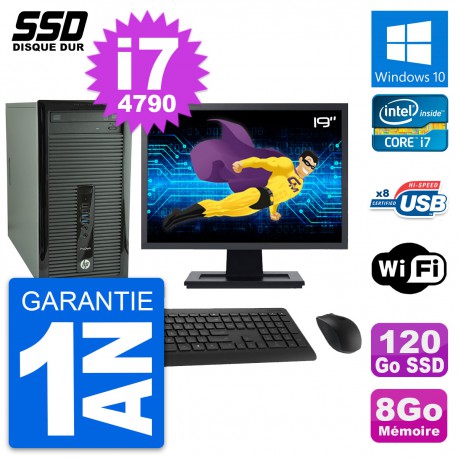 PC Tour HP ProDesk 400 G1 Ecran 19" i7-4790 RAM 8Go SSD 120Go Windows 10 Wifi
