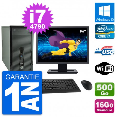 PC Tour HP 400 G1 Ecran 19" Intel i7-4790 RAM 16Go Disque 500Go Windows 10 Wifi