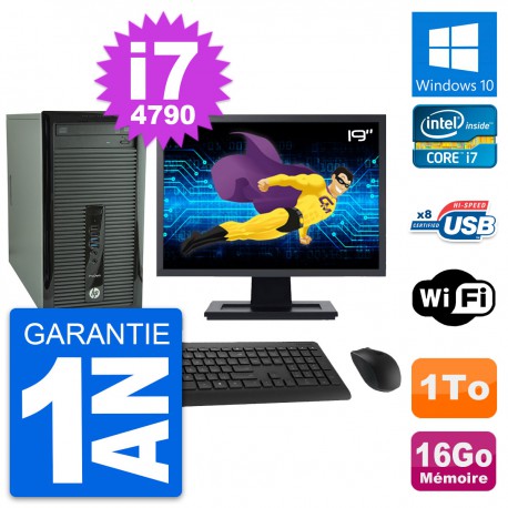 PC Tour HP 400 G1 Ecran 19" Intel i7-4790 RAM 16Go Disque 1To Windows 10 Wifi