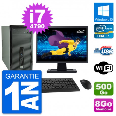 PC Tour HP 400 G1 Ecran 22" Intel i7-4790 RAM 8Go Disque 500Go Windows 10 Wifi