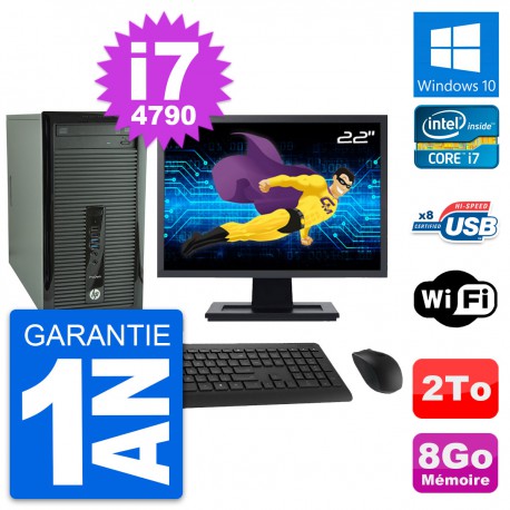 PC Tour HP 400 G1 Ecran 22" Intel i7-4790 RAM 8Go Disque Dur 2To Windows 10 Wifi