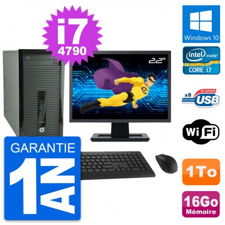 PC Tour HP 400 G1 Ecran 22" Intel i7-4790 RAM 16Go Disque 1To Windows 10 Wifi