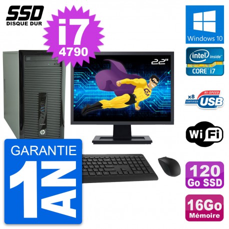 PC Tour HP 400 G1 Ecran 22" Intel i7-4790 RAM 16Go SSD 120Go Windows 10 Wifi