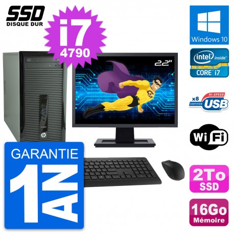 PC Tour HP 400 G1 Ecran 22" Intel Core i7-4790 RAM 16Go SSD 2To Windows 10 Wifi
