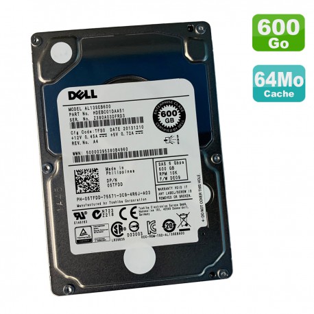 Disque Dur 600Go 2.5" SAS DELL Toshiba AL13SEB600 HDEBC01DAA51 05TFDD DE0D 10K