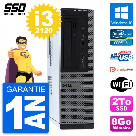 PC Dell OptiPlex 990 DT Intel Core i3-2120 RAM 8Go SSD 2To Windows 10 Wifi