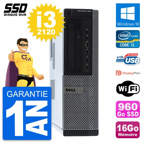 PC Dell OptiPlex 990 DT Intel Core i3-2120 RAM 16Go SSD 960Go Windows 10 Wifi