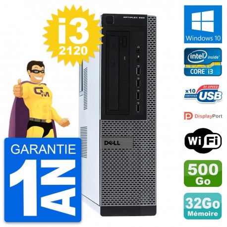 PC Dell OptiPlex 990 DT Intel i3-2120 RAM 32Go Disque Dur 500Go Windows 10 Wifi