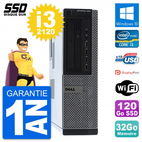 PC Dell OptiPlex 990 DT Intel Core i3-2120 RAM 32Go SSD 120Go Windows 10 Wifi