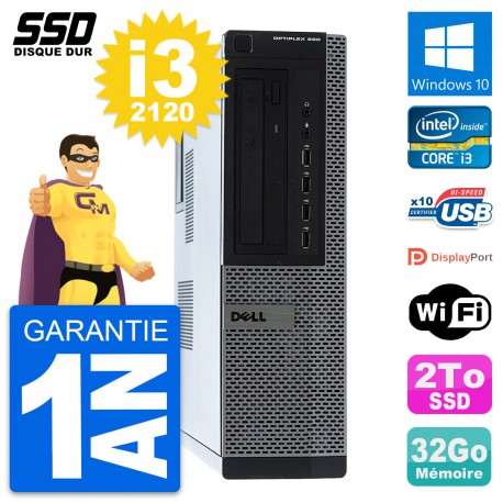 PC Dell OptiPlex 990 DT Intel Core i3-2120 RAM 32Go SSD 2To Windows 10 Wifi
