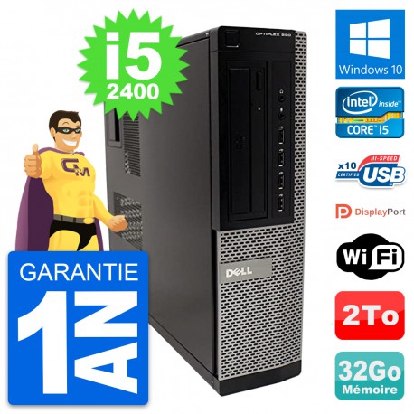 PC Dell OptiPlex 990 DT Intel i5-2400 RAM 32Go Disque Dur 2To Windows 10 Wifi