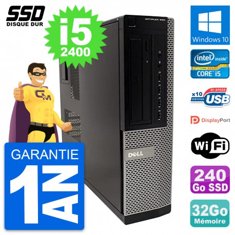 PC Dell OptiPlex 990 DT Intel Core i5-2400 RAM 32Go SSD 240Go Windows 10 Wifi