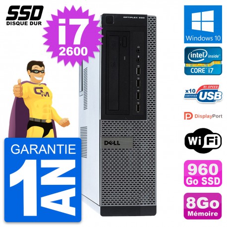 PC Dell OptiPlex 990 DT Intel Core i7-2600 RAM 8Go SSD 960Go Windows 10 Wifi