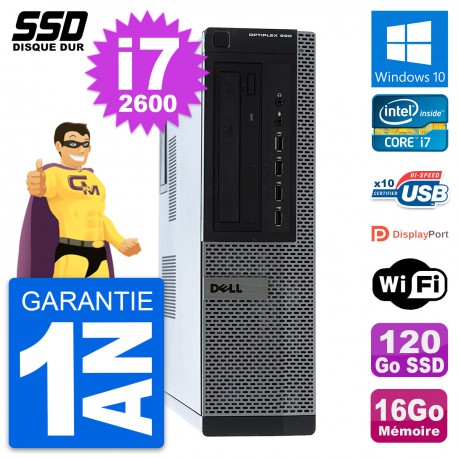 PC Dell OptiPlex 990 DT Intel Core i7-2600 RAM 16Go SSD 120Go Windows 10 Wifi